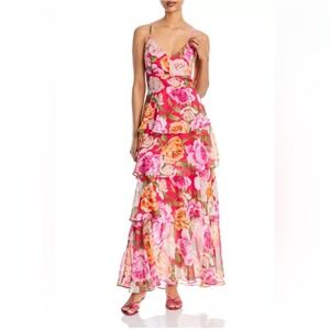 Eliza J Womens PinkSpaghetti Strap Floral PrintGown Dress Sz 4